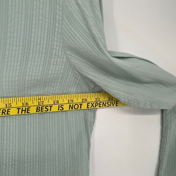 EDDIE BAUER Women’s Long Sleeve Top L Green Textured Cotton Split Neck Button - Picture 7 of 12